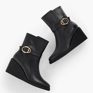 NEW Talbots Rowan Wedge Black Bootie Boot Vachetta Leather Size 9.5